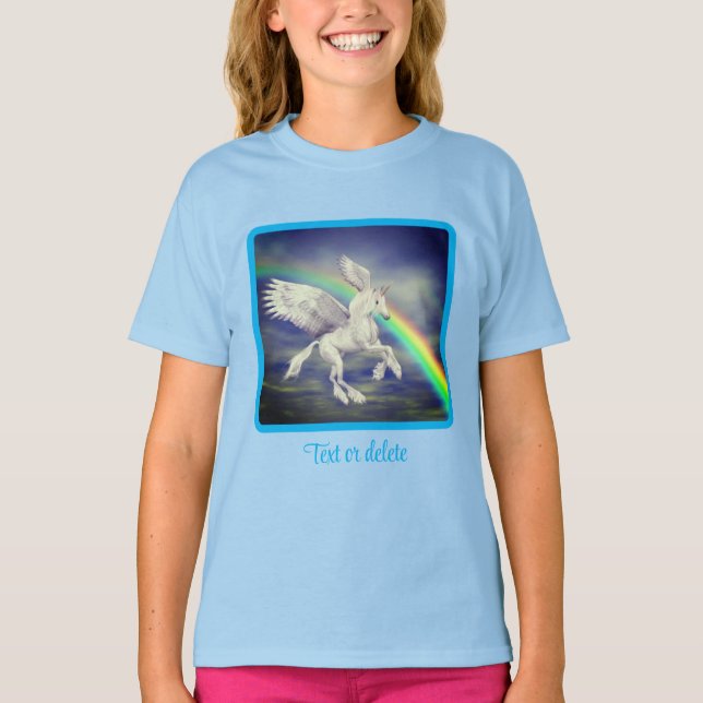 Flying Unicorn Over Rainbow Fantasy Horse   T-Shirt (Front)