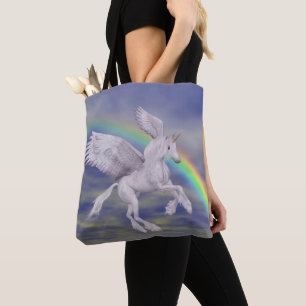 Flying Unicorn Over Rainbow Fantasy Horse Tote Bag
