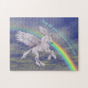 Flying Unicorn Over Rainbow Inspirational Jigsaw Puzzle
