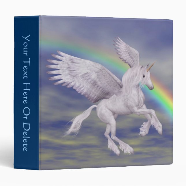 Flying Unicorn Rainbow Fantasy Horse 3 Ring Binder (Front/Spine)