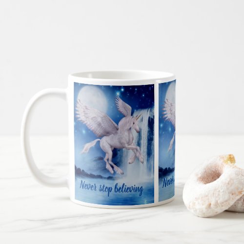 Flying Unicorn Waterfall Believe Inspirational   Coffee Mug