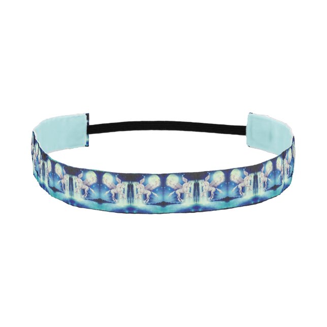 Flying Unicorn Waterfall Fantasy Horse Art Athletic Headband (Front)