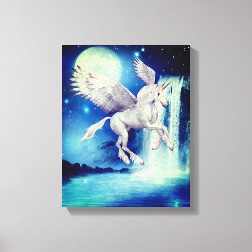 Flying Unicorn Waterfall Fantasy Horse Art Canvas Print