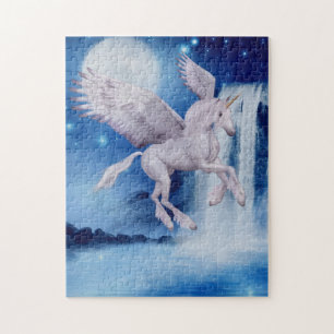 Flying Unicorn Waterfall Fantasy Horse Art Jigsaw Puzzle