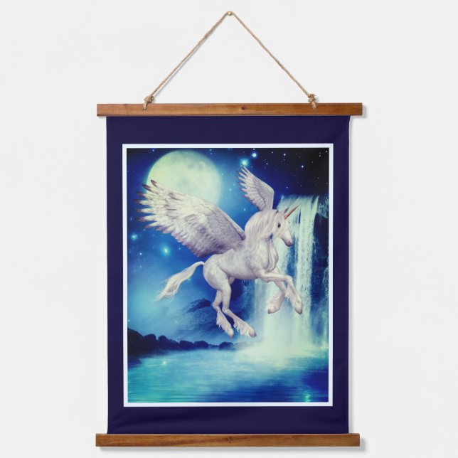 Flying Unicorn Waterfall Fantasy Horse  Hanging Tapestry (Front)