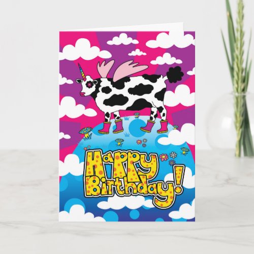 Flying Unicow Birthday Card
