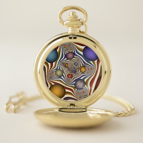 Flying Up Colorful Modern Abstract Art Monogram Pocket Watch