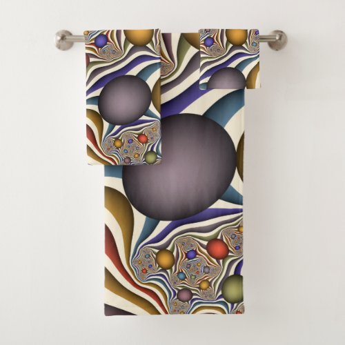 Flying Up Colorful Modern Abstract Fractal Art Bath Towel Set