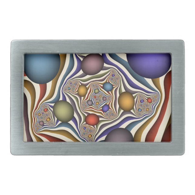 Flying Up Colorful Modern Abstract Fractal Art Belt Buckle (Front)