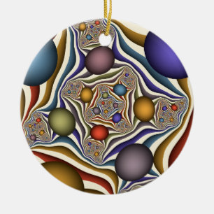 Flying Up Colorful Modern Abstract Fractal Art Ceramic Ornament