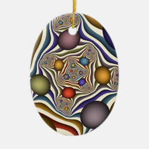 Flying Up Colorful Modern Abstract Fractal Art Ceramic Ornament