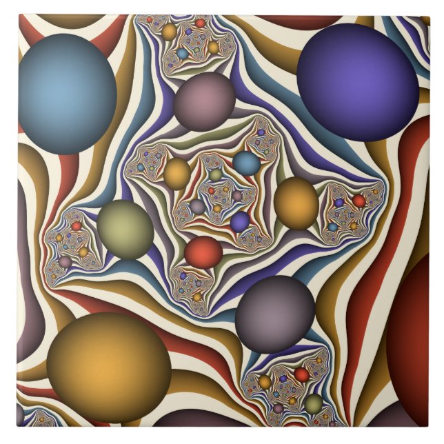 Flying Up Colorful Modern Abstract Fractal Art Ceramic Tile (Front)