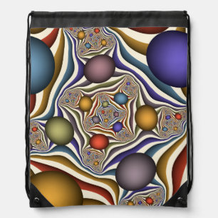 Flying Up Colorful Modern Abstract Fractal Art Drawstring Bag