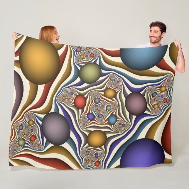 Flying Up, Colorful, Modern, Abstract Fractal Art Fleece Blanket (In Situ)