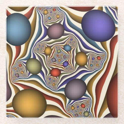 Flying Up Colorful Modern Abstract Fractal Art Glass Coaster