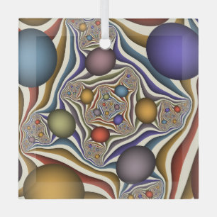Flying Up Colorful Modern Abstract Fractal Art Glass Ornament