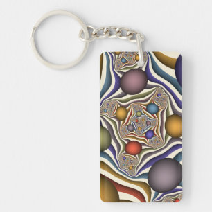 Flying Up, Colorful Modern Abstract Fractal Art Keychain