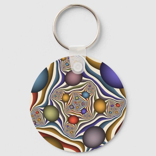 Flying Up, Colorful Modern Abstract Fractal Art Keychain (Front)