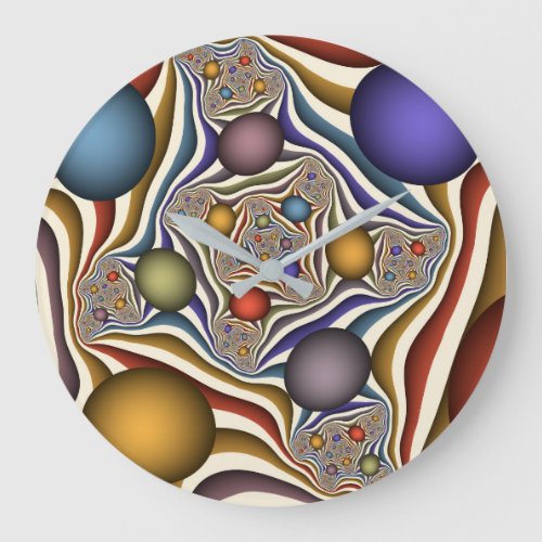 Flying Up Colorful Modern Abstract Fractal Art Large Clock