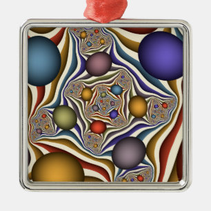 Flying Up Colorful Modern Abstract Fractal Art Metal Ornament