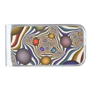 Flying Up, Colorful Modern Abstract Fractal Art Silver Finish Money Clip