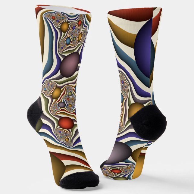 Flying Up, Colorful Modern Abstract Fractal Art Socks (Angled)