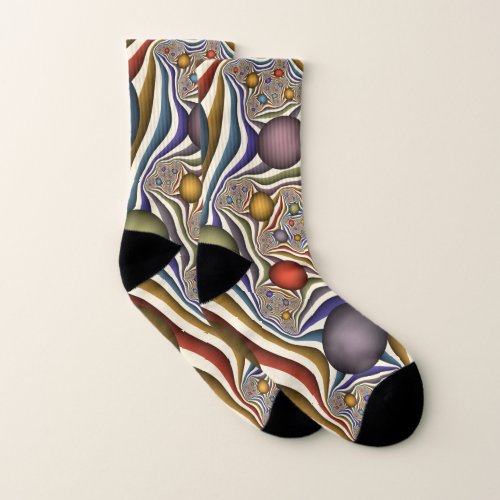 Flying Up Colorful Modern Abstract Fractal Art Socks