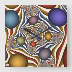 Flying Up, Colorful, Modern, Abstract Fractal Art Square Wall Clock
