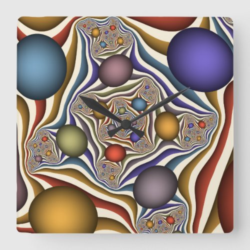 Flying Up Colorful Modern Abstract Fractal Art Square Wall Clock