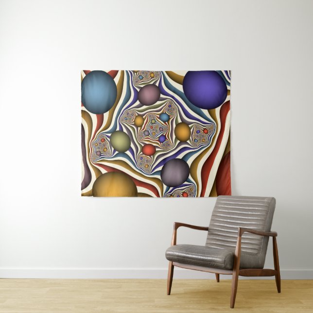 Flying Up, Colorful Modern Abstract Fractal Art Tapestry (In Situ (Horizontal))