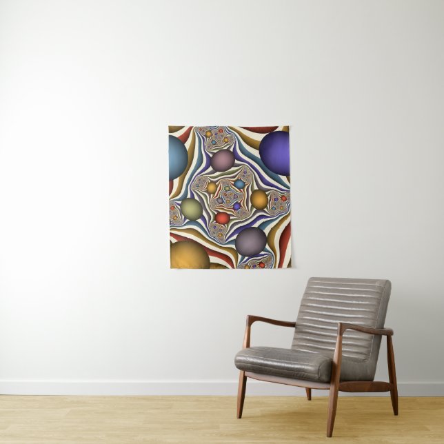 Flying Up, Colorful Modern Abstract Fractal Art Tapestry (In Situ)
