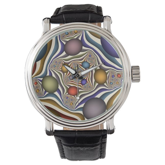 Flying Up, Colorful Modern Abstract Fractal Art Watch (Front)