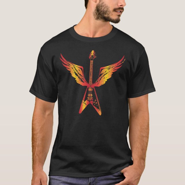 Flying V Guitar (Flames) T-Shirt (Front)