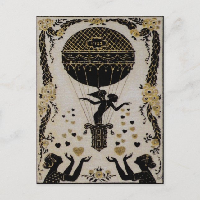 Flying Valentines ~ Postcard Art Nouveau French (Front)