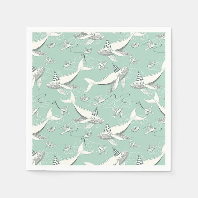 Flying Whale Birthday Party Pattern Napkins (Front)