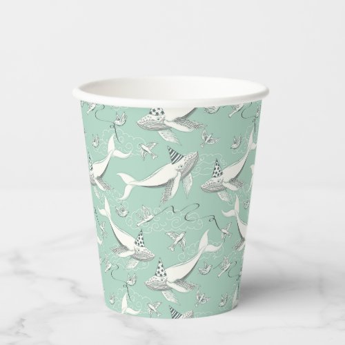 Flying Whale Birthday Party Pattern Paper Cups
