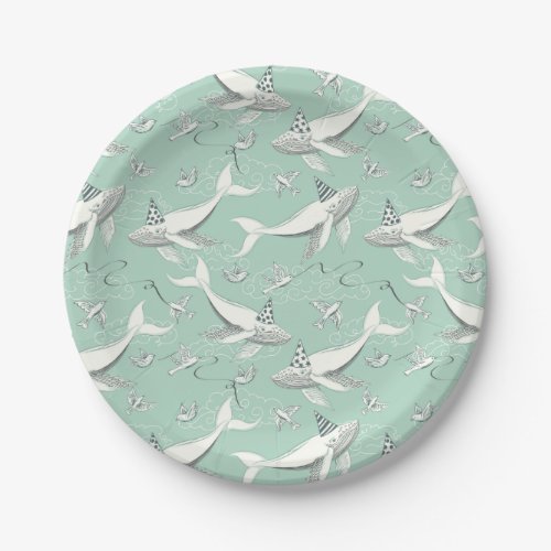 Flying Whale Birthday Party Pattern Paper Plates