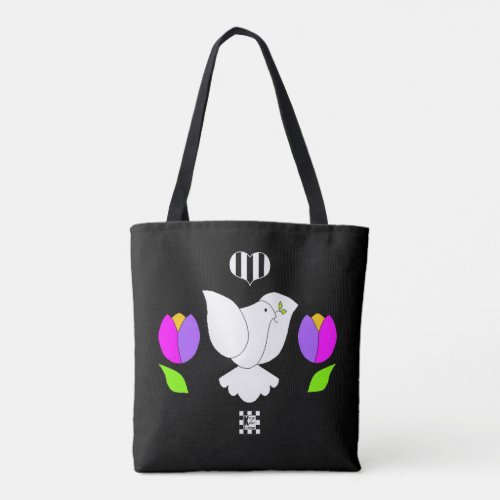 Flying White Dove Between Flowers Tote Bag