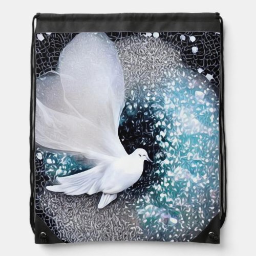 Flying White Dove Drawstring Bag