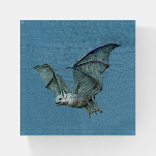 Flying White Faced Spooky Blue Bat Paperweight