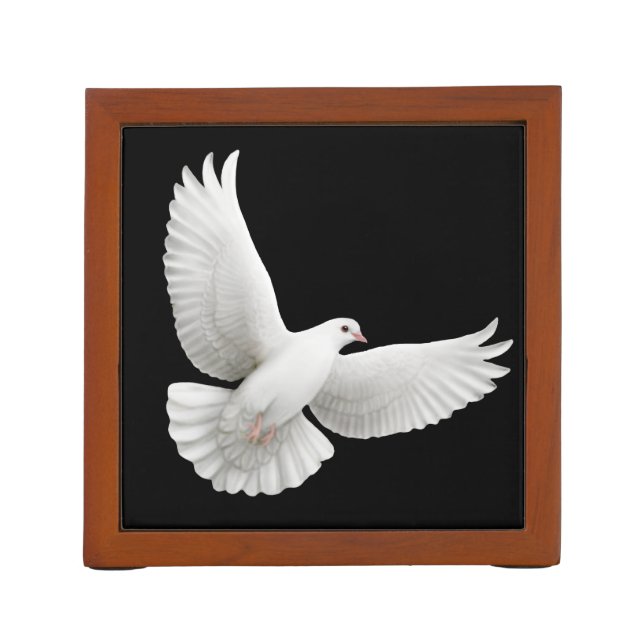 Flying White Peace Dove Desk Organizer (Back)