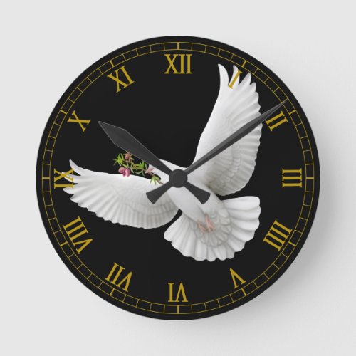 Flying White Peace Dove Wall Clock