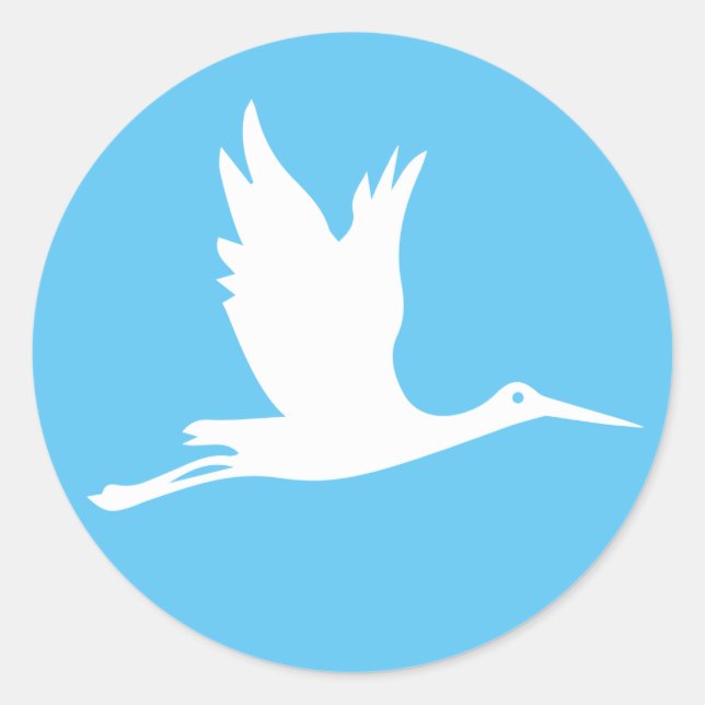 Flying white stork classic round sticker (Front)