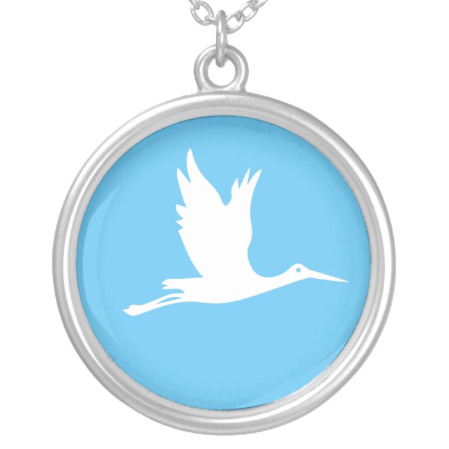 Flying white stork silver plated necklace (Front)