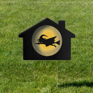 Flying Wicked Witch Silhouette Haunted House Sign