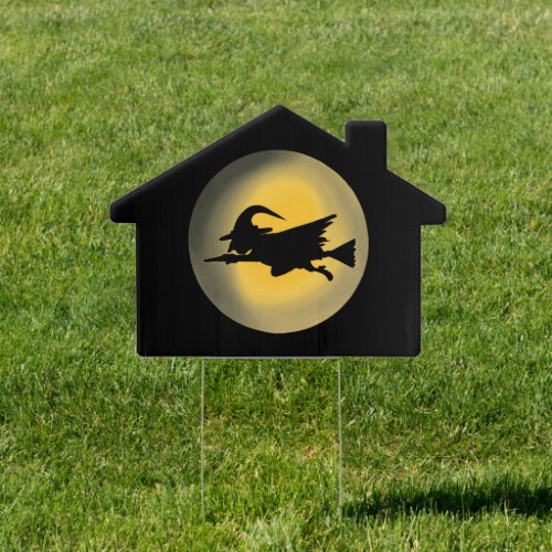 Flying Wicked Witch Silhouette Haunted House Sign 