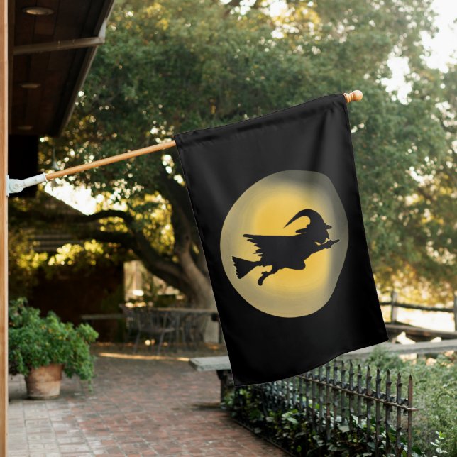 Flying Wicked Witch Silhouette House Flag (In SItu)
