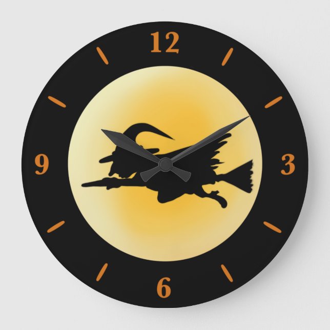 Flying Wicked Witch Silhouette Large Round Clock  (Front)