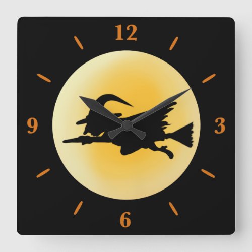 Flying Wicked Witch Silhouette Round Wall Clock