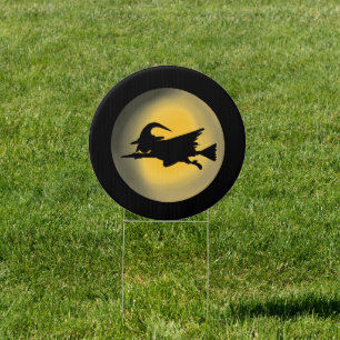 Flying Wicked Witch Silhouette Round Yard Sign